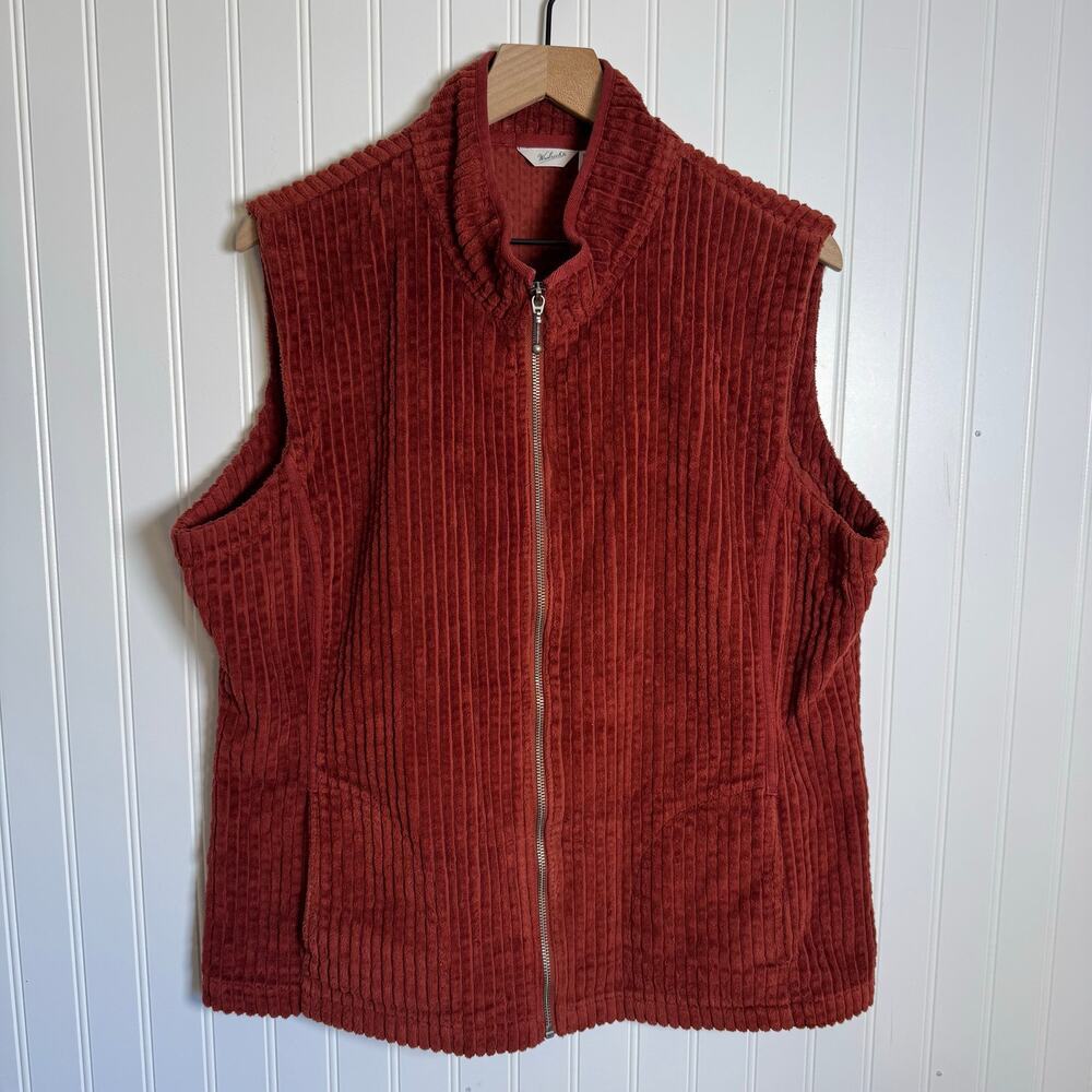 Woolrich Wide Wale Kinsdale Corduroy Ribbed Vest Red 100% Cotton Women’s Size XL